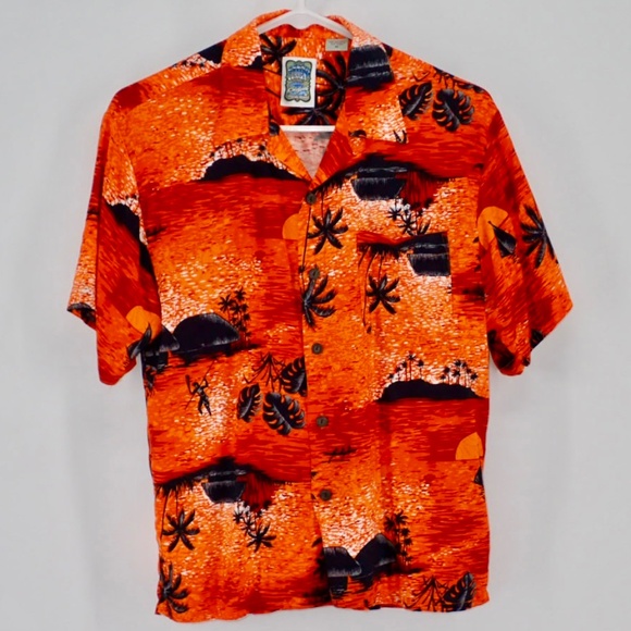 Ocean Current Hawaiian Aloha Shirt Orange Tropical Island Sz Medium Unisex Read - Picture 1 of 6